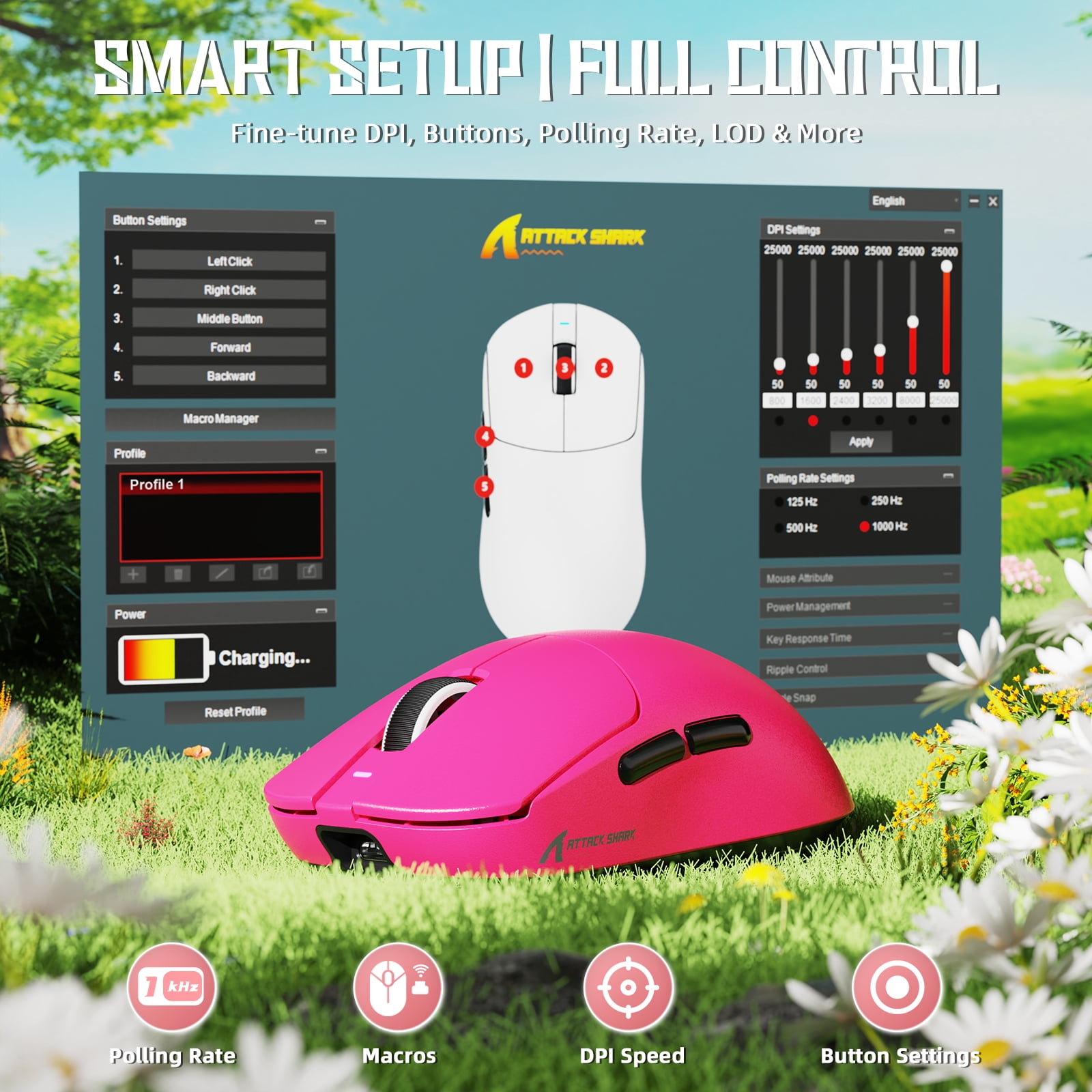 ATTACK SHARK X8SE Mouse for Large Hand, 55g SUPERLIGHT, PixArt PAW3311 Gaming Sensor, BT/2.4G Wireless/Wired, Adjustable DPI up to 25000, 500mAh Battery (Berry Red)