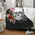 thumbnail image 2 of Skull Flower Rose Throw Blanket 50 x 40Inch, Lightweight Soft Warm Sherpa Fleece Plush Skull Blankets for Bed Chair Sofa Couch Bedroom Bedding Decor, All Season Gifts, 2 of 6