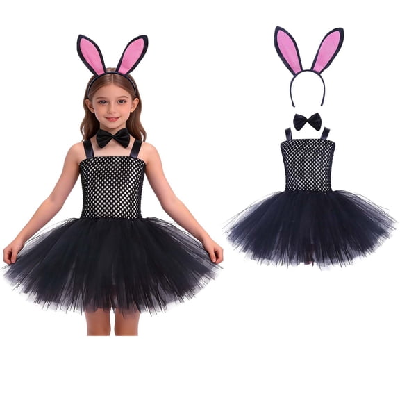 Easter Bunny Kids Sleeveless Tutu Tulle Dresses and Headband Set Dress up Performance Dancewear Girl Outfits Size 4-5 Years
