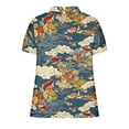 thumbnail image 4 of JTZGDY Plus Size Women Linen Shirts Dressy Casual Floral Printed Summer Short Sleeve Oversized Lapel Collared Round Neck Graphic T-Shirts Top Loose Fit Business Work Tunic Blouse Multicolor#06 M, 4 of 7