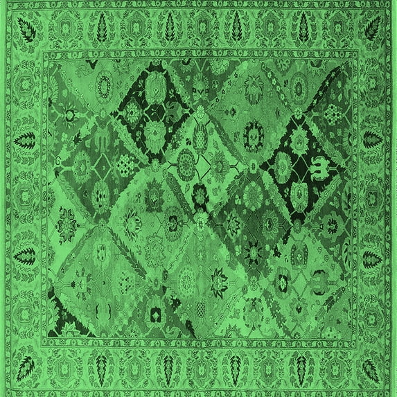 Ahgly Company Indoor Square Oriental Emerald Green Industrial Area Rugs, 5' Square