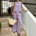 thumbnail image 6 of Comfy Sets for Women Clothing Crew Neck Tank Top and Wide Leg Pants Summer Loungewear 2 Piece Travel Outfits, 6 of 8