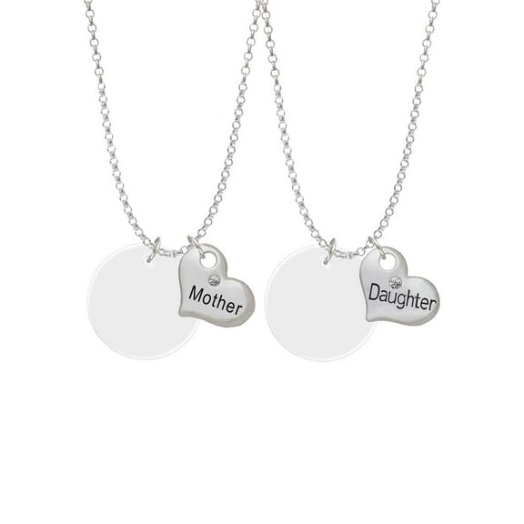 Delight Jewelry Acrylic 1" Disc Imitation Pearl Mother & Daughter Heart Necklaces (Set of 2), 19"+2"