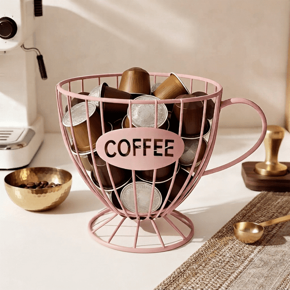 Coffee Pod Holder, Large Capacity K Cup Holder Coffee Capsule Storage Basket Tea Organizer for Countertop Kitchen Bar, Pink
