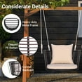 thumbnail image 4 of SAZYY Outdoor Metal Porch Swing, Single Person Hanging Seat w/Woven Rattan Backrest, 2 Sturdy Hanging Ropes, Seat & Back Cushions Included, Heavy-Duty Swing Chair for Front Porch, Backyard, Beige, 4 of 9