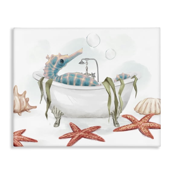 Stupell Industries Tropical Seahorse Resting Nautical Bath Tub Starfish Bubbles Canvas Art, 20 x 16, by Ziwei Li