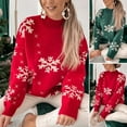 thumbnail image 2 of comerut Long Sleeve Half High Collar Ribbed Trim Christmas Sweater Women Jacquard Snowflake Print Pullover Knitwear Festival Clothing, 2 of 8