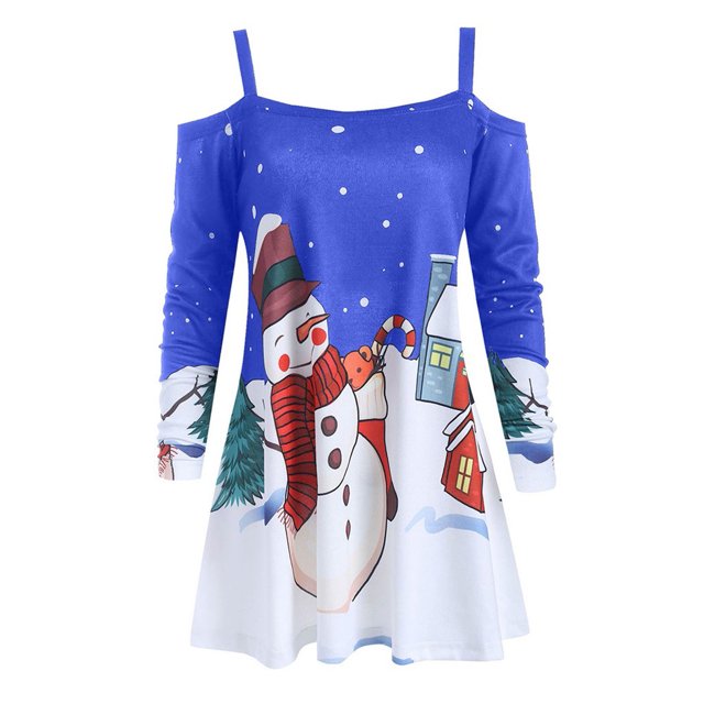 Moda casual mujer manga larga estampado caims navidad retro vestido de fiesta Fridja nbo1812