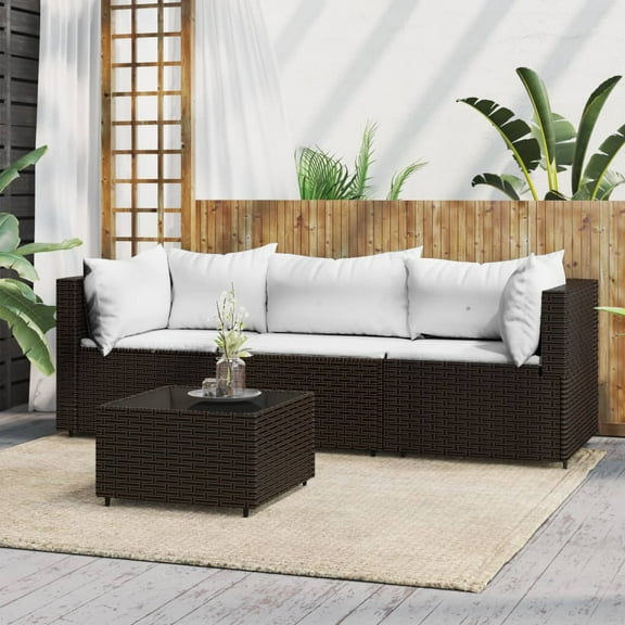 vidaXL 4 Piece Patio Lounge Set with Cushions Brown Poly Rattan
