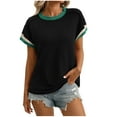 thumbnail image 2 of ECZHAW ,Womens Color Block Oversized Tops Trendy Casual Summer Textured Ribbed Knit T Shirts Loose Fit Short Sleeve Tshirts, sales today deals, 2 of 7