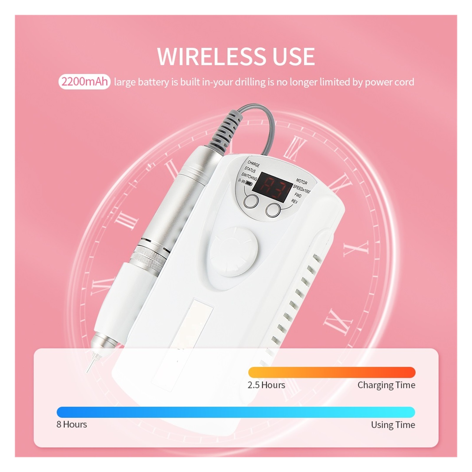 Wireless Nail Drill Manicure Grinder Machine 35000RPM Nail File Polishing Grinding Machine Nail Milling Cutter Nail Art Tool ,Lightweight and Portable