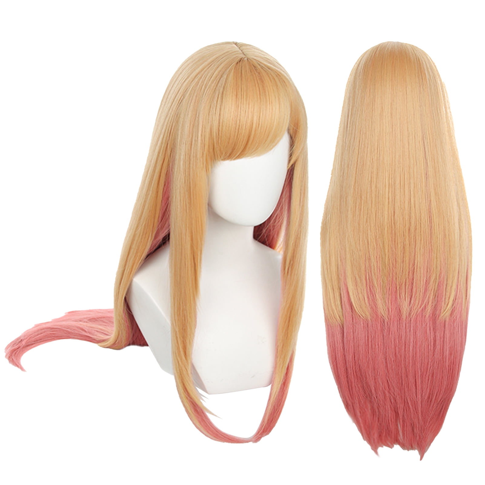 Jinnhelun Long Blonde Pink Wigs with Bangs Marin Kitagawa Cosplay Long  Straight Hair Wig for Girls Women Anime Halloween Party Costume