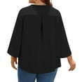 thumbnail image 3 of bbyeadc Womens Plus Size Tops Casual V Neck 3/4 Sleeve Tee Tops Fashion Ruched Ruffle Cuff Oversized Summer Clothes L-5XL Light Baggy Top, Black 3XL, 3 of 5