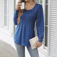thumbnail image 6 of miqiqism Women's Solid Pleated Sweatshirts Casual Crew Neck Tunic Shirts Juniors Trendy Loose Long Sleeves Blouses Fashion Irregular Hem Pullover Clothes,Navy,3X-Large, 6 of 6