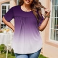 thumbnail image 5 of RYRJJ Womens Plus Size Tops Short Sleeve Blouses Dressy Casual Summer Pleated Front Crewneck T Shirts Gradient Tie Dye Tees(Purple,L), 5 of 9