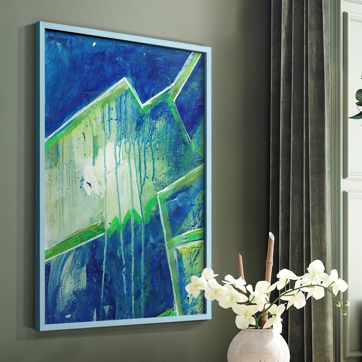 Geometric in Cool V Framed Print in Blue Solid Wood Framed Print No Nail Hanging