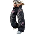 thumbnail image 2 of Mrmall Mens Cherry Blossom Embroidery Baggy Jeans Fringe Patchwork Wide‑Leg Denim Pants Y2K Streetwear Trousers, 2 of 6