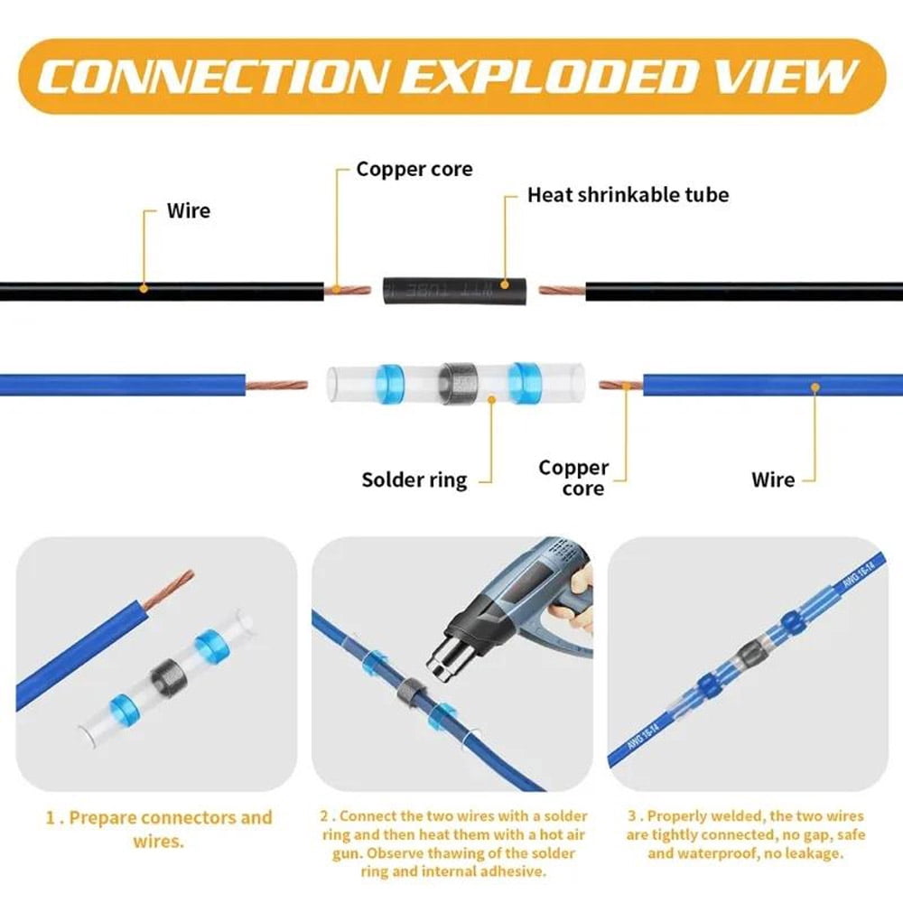 500X Solder Seal Wire Connectors Heat Shrink Butt Splice Kit – Waterproof Insulated Electrical Wire Terminals for Automotive, Marine & Home Wiring Projects