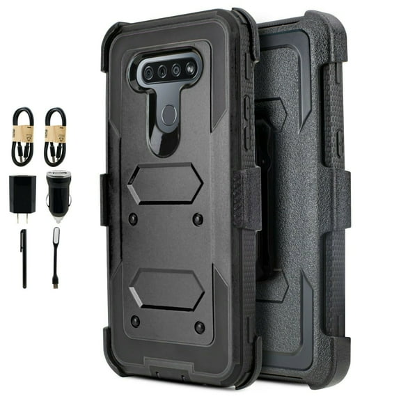 Value Pack ! for LG K51 Q51 case Phone Case 360° Cover Built In Screen Protector Clip Kickstand Holster Hybrid Shock Bumper (Black)