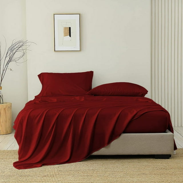 SGI Bedding 1000 TC Egyptian Cotton Bed Sheet Set - Twin Size Sheets 1000 Count Sheets for Twin Size Bed - Soft, Durable Sheets Cotton Sheets in 1000 TC 18" Deep Burgundy