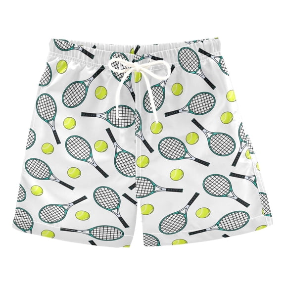 joogoo Boy Swim Trunks Tennis Rackets Balls Bathing Beach Board Shorts M