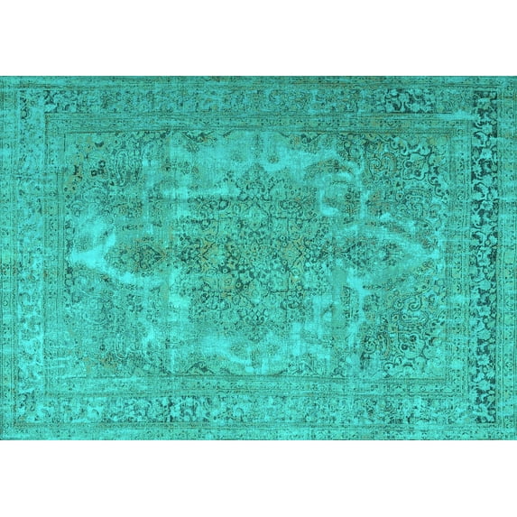 Ahgly Company Machine Washable Indoor Rectangle Persian Turquoise Blue Bohemian Area Rugs, 6' x 9'