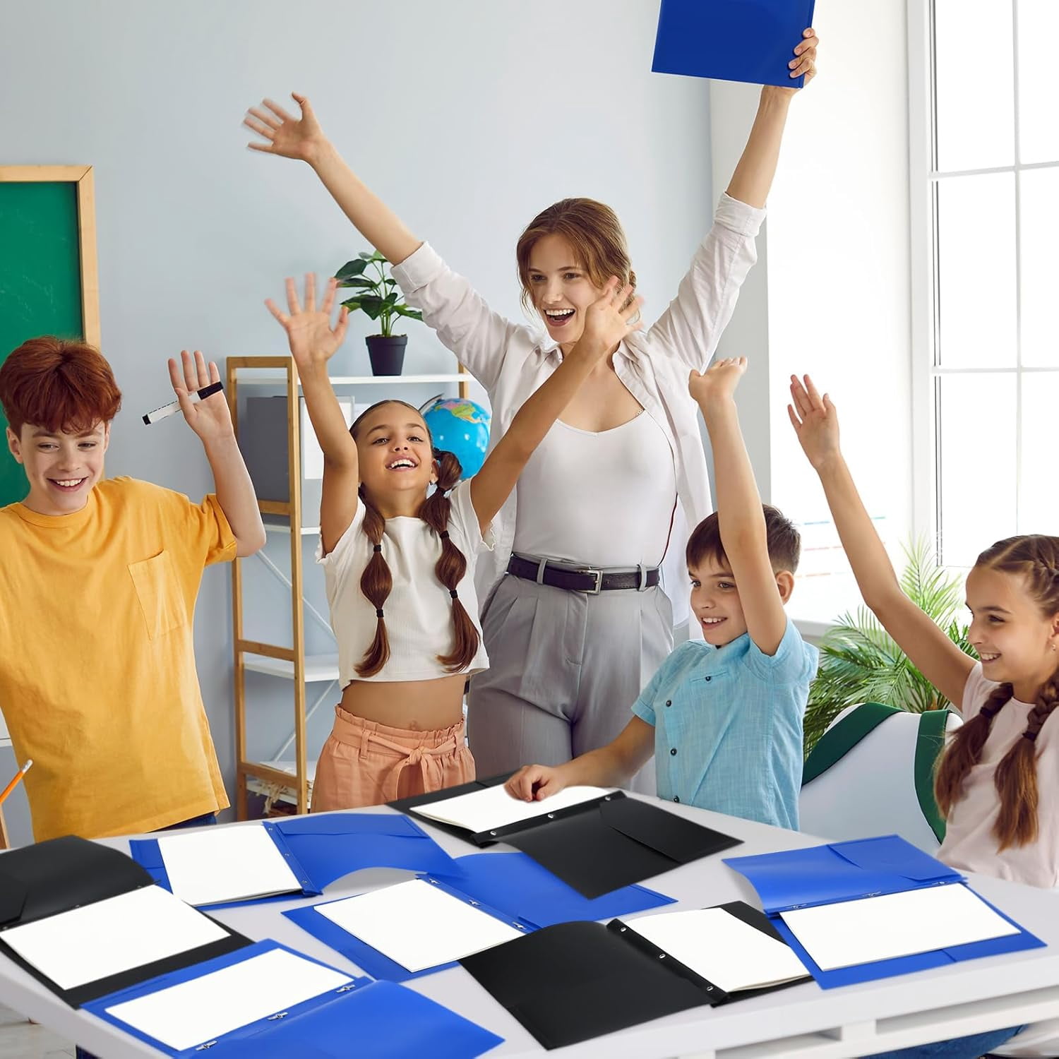 48 Pcs Plastic Folders with 2 Pockets and 3 Prongs Home Folders with Card Slot Letter Size Heavy Duty Report Covers for Back to School(Blue, Black,Classic)