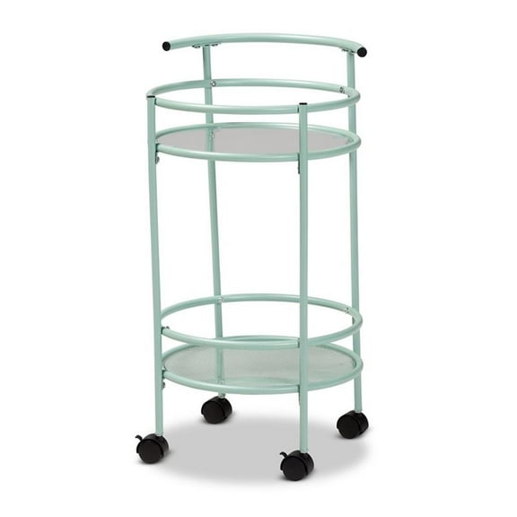 Pemberly Row Mid-Century Modern Green Finished Metal 2-Tier Kitchen Cart