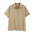 thumbnail image 2 of Outfmvch Button Up Tops for Women Womens Linen Tops V Neck Embroidered Shirt Cotton Linen Short Sleeve Womens 3/4 Sleeve Button Down Shirts V Neck Blouses Khaki L, 2 of 8
