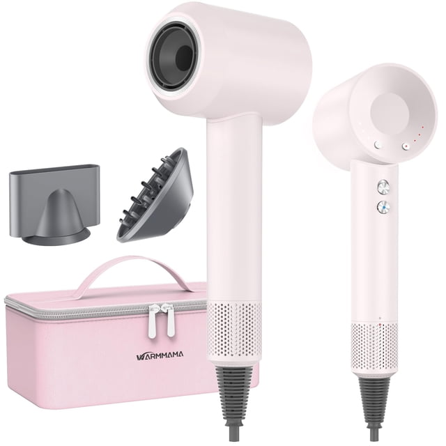 Secador de pelo para mujer de alta velocidad de 1500 W, secador iónico warmmama para cabello rizado, silencioso, motor sin escobillas, secado rápido, control térmico, secador de viaje con difusor y bo