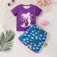 thumbnail image 6 of Bainana 2 Pieces Outfit Set For Girls Summer Outfit Cartoon Print Short Sleeve Crew Neck Tops And Shorts Two Piece Playwear Kids Toddler Girls Cute Stylish Clothes Set Purple Size 12-18 Months, 6 of 6