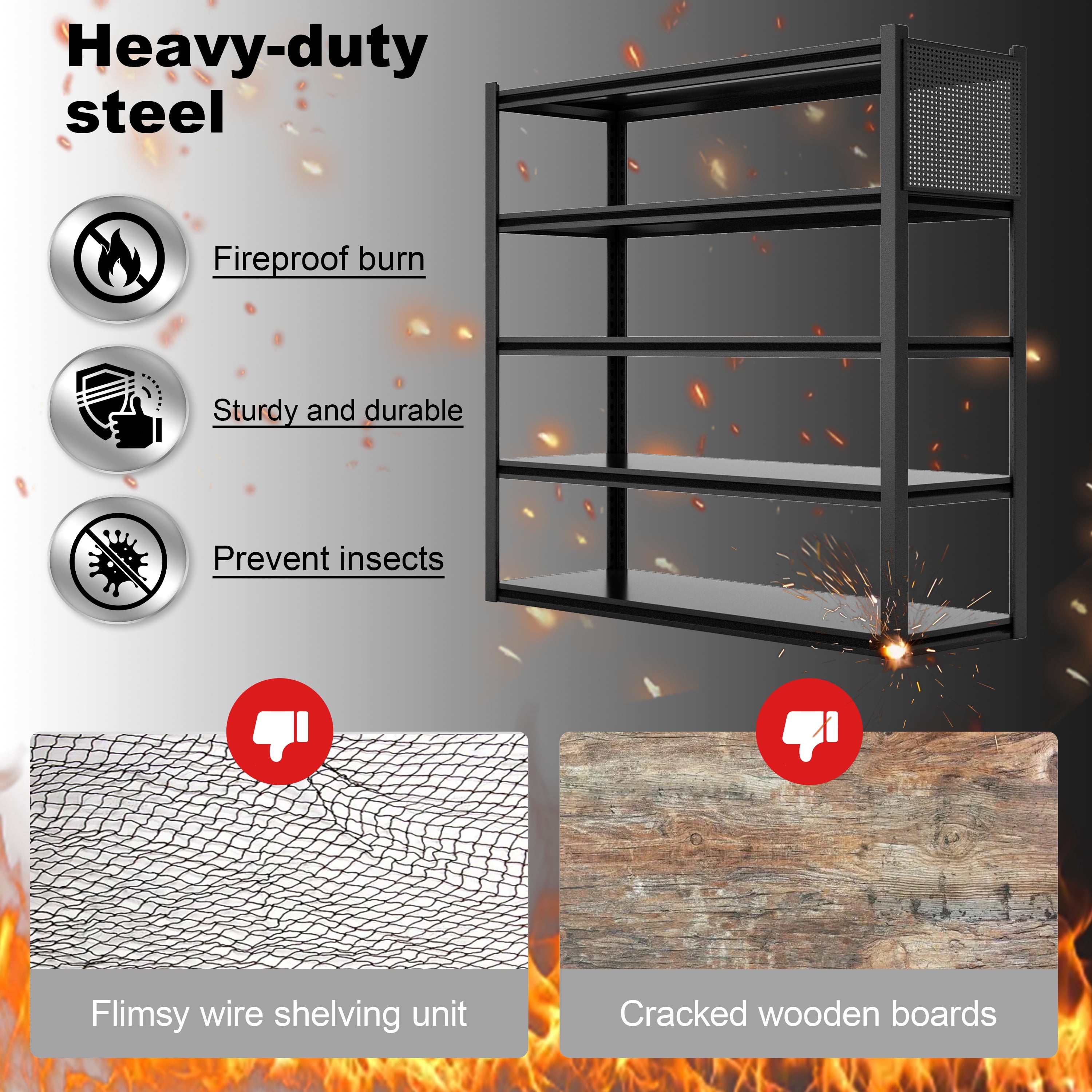 Heavy Duty Garage Shelving Units 72"H48"W24"D, 5-Tier Steel Adjustable Metal Storage Shelves,3000 lbs Industrial Rack for Garage Organization,Basement,Warehouse,Workshop,Utility Shelving for Tools