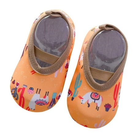 

DNDKILG Infant Baby Girls Boy Non-Slip Cartoon Floor Socks Slippers Toddler Child Elastic Spring Summer Fall First Walkers Shoes Yellow 6M-4Y