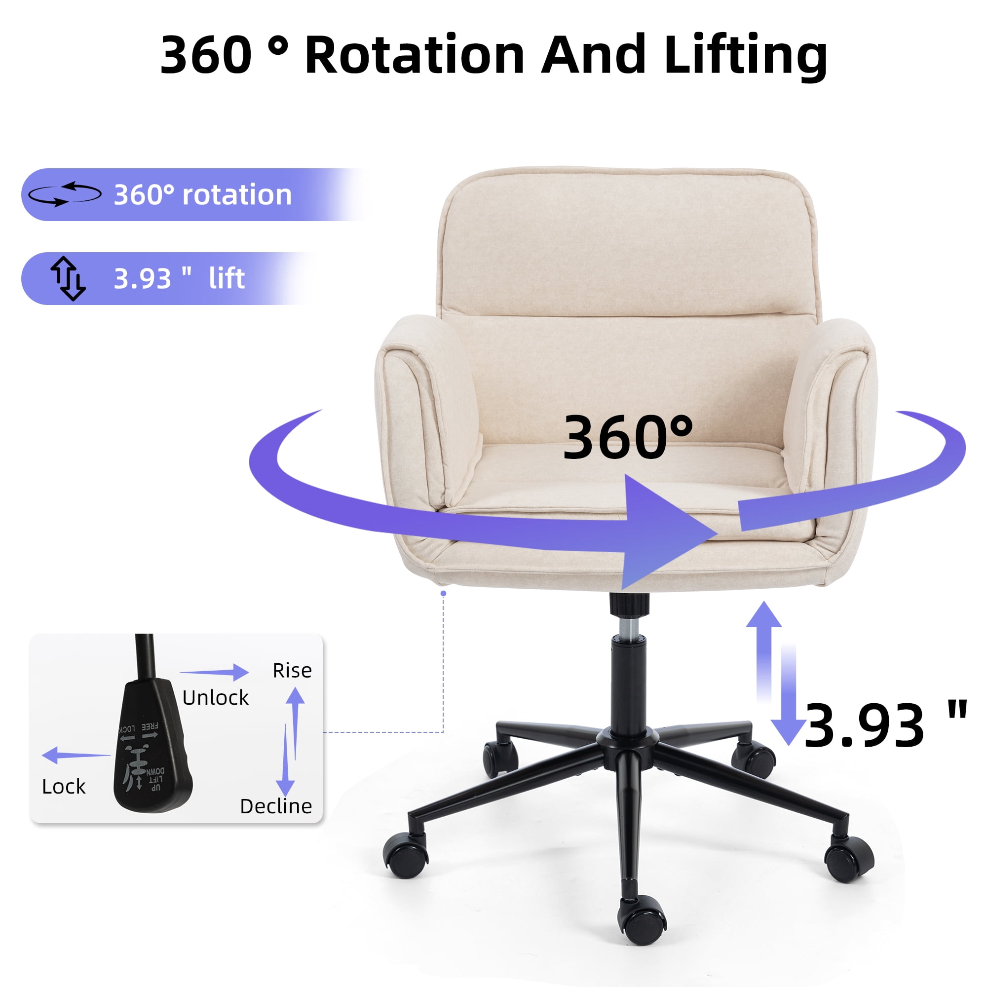 Jopath Criss Cross Chair with 5-Gear Adjustable Armrests and Wheels, Ergonomic Thickened Backrest Swivel Desk Chair for Home Office Vanity Bedroom and Living Room Beige Cloth