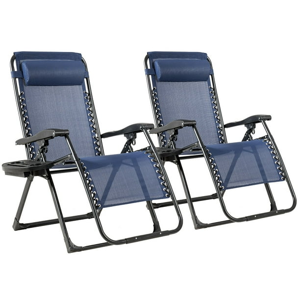 2PC Zero Gravity Chair Oversize Lounge Patio Heavy Duty Folding Recliner Blue - Walmart.com 
