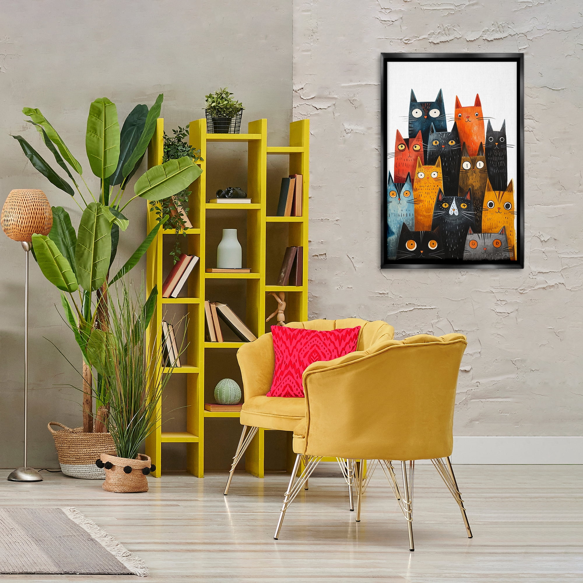 Stupell Industries Fun Peeking Cat Faces Animals & Insects Painting Black Floater Framed Canvas Art Print Wall Art, 21 x 31
