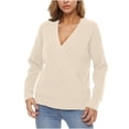 thumbnail image 5 of HuaLeiMao Women's Fall Winter Sweaters V Neck Long Sleeve Knitted Sweater Ladies Fashion Solid Color Cozy Casual Pullover Tops, 5 of 6