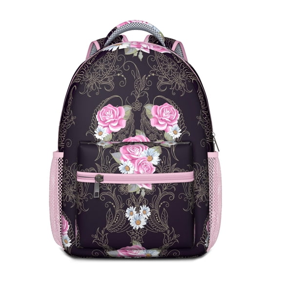 Mandala Inspired Paisley Backpack - Ergonomic Waterproof Bookbag for Teens with Side Bottle Pocket