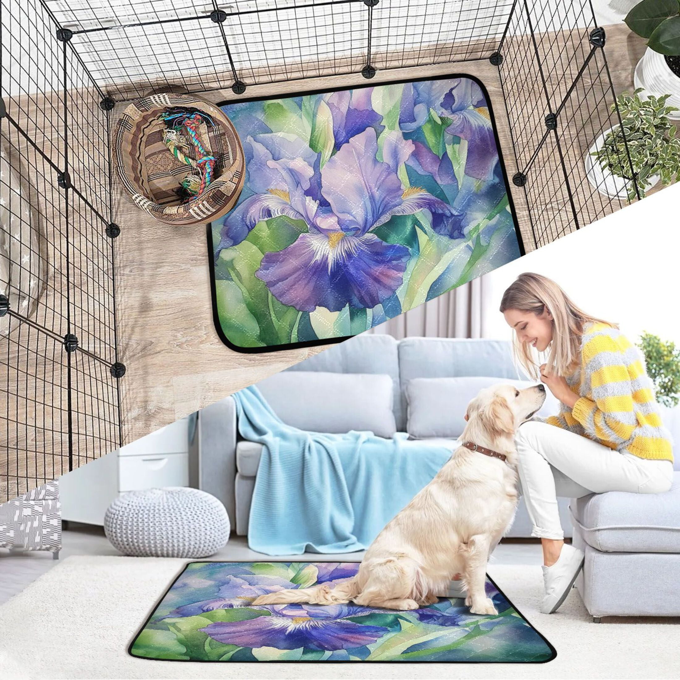 Washable Pet Pee Pads with Super Absorbent Reusable Training Pads for Dogs & Cats Beautiful Iris Flower