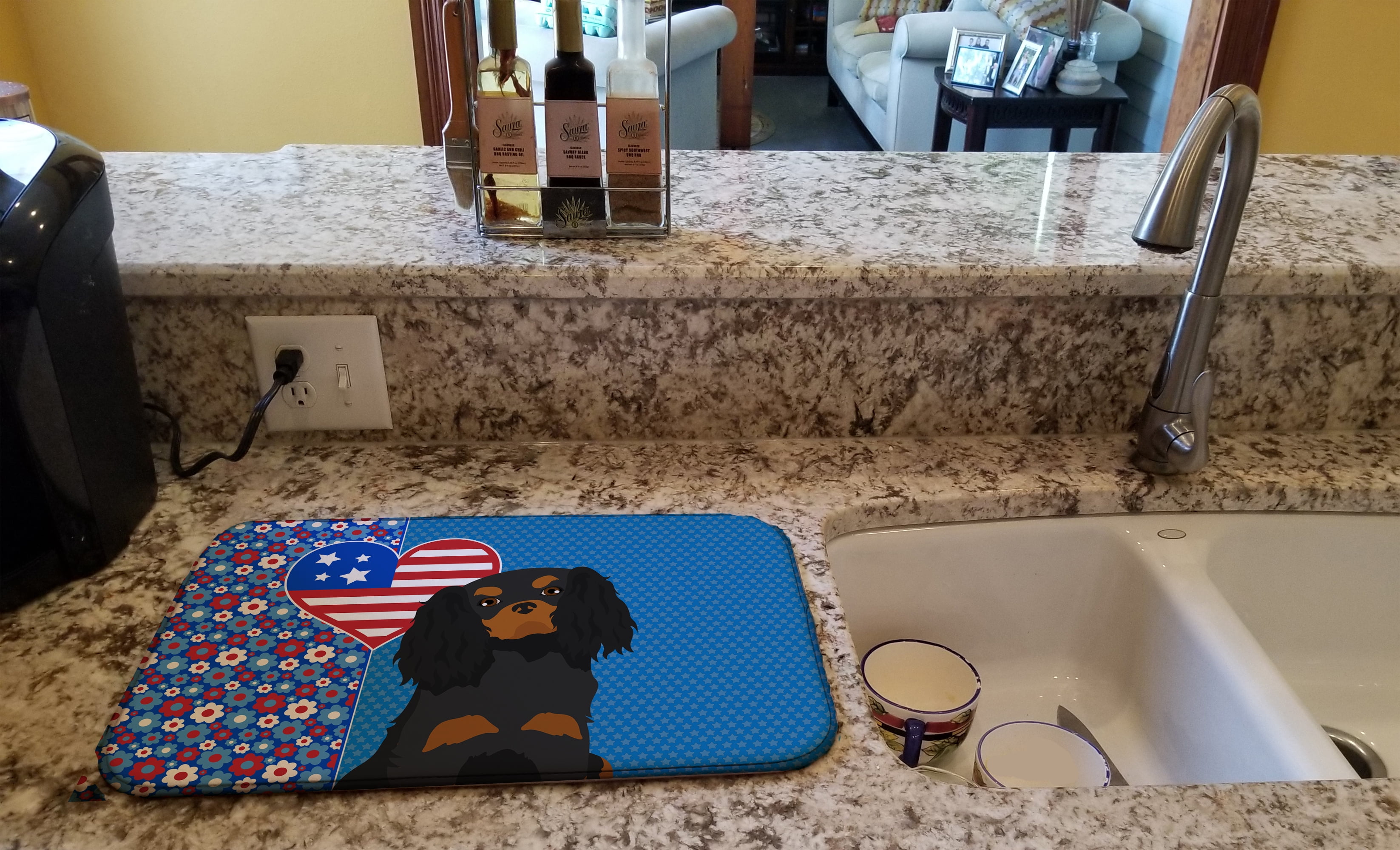 Black and Tan Cavalier Spaniel USA American Dish Drying Mat 14 in x 21 in