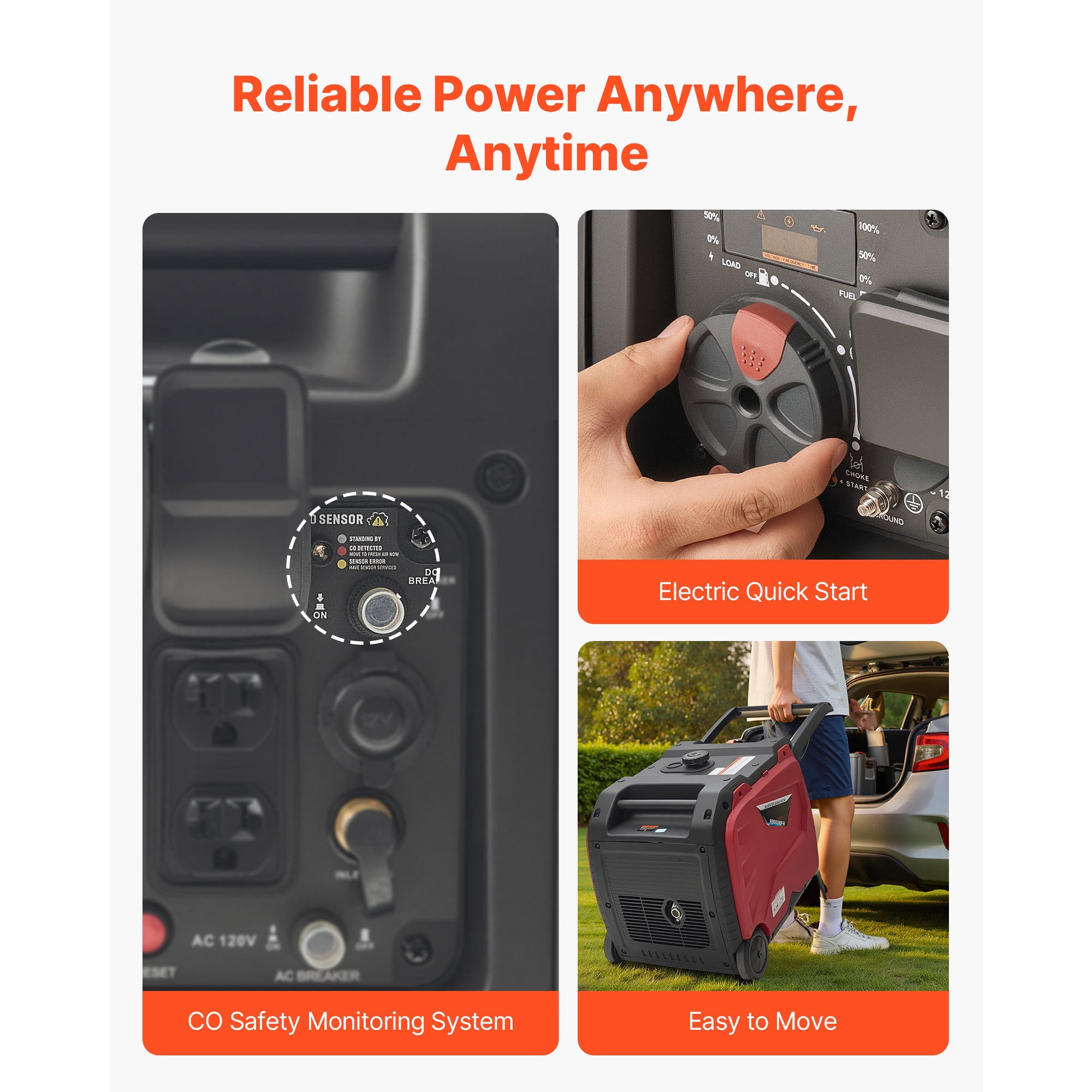 KFFKFF 4200W Peak Watt Quiet Dual Fuel Inverter Generator, Gas & LPG Powered, Reliable Power Supply with CO Sensor, RV-Compatible 8.3A Outlet, Extended Operation for Home and Outdoor Use