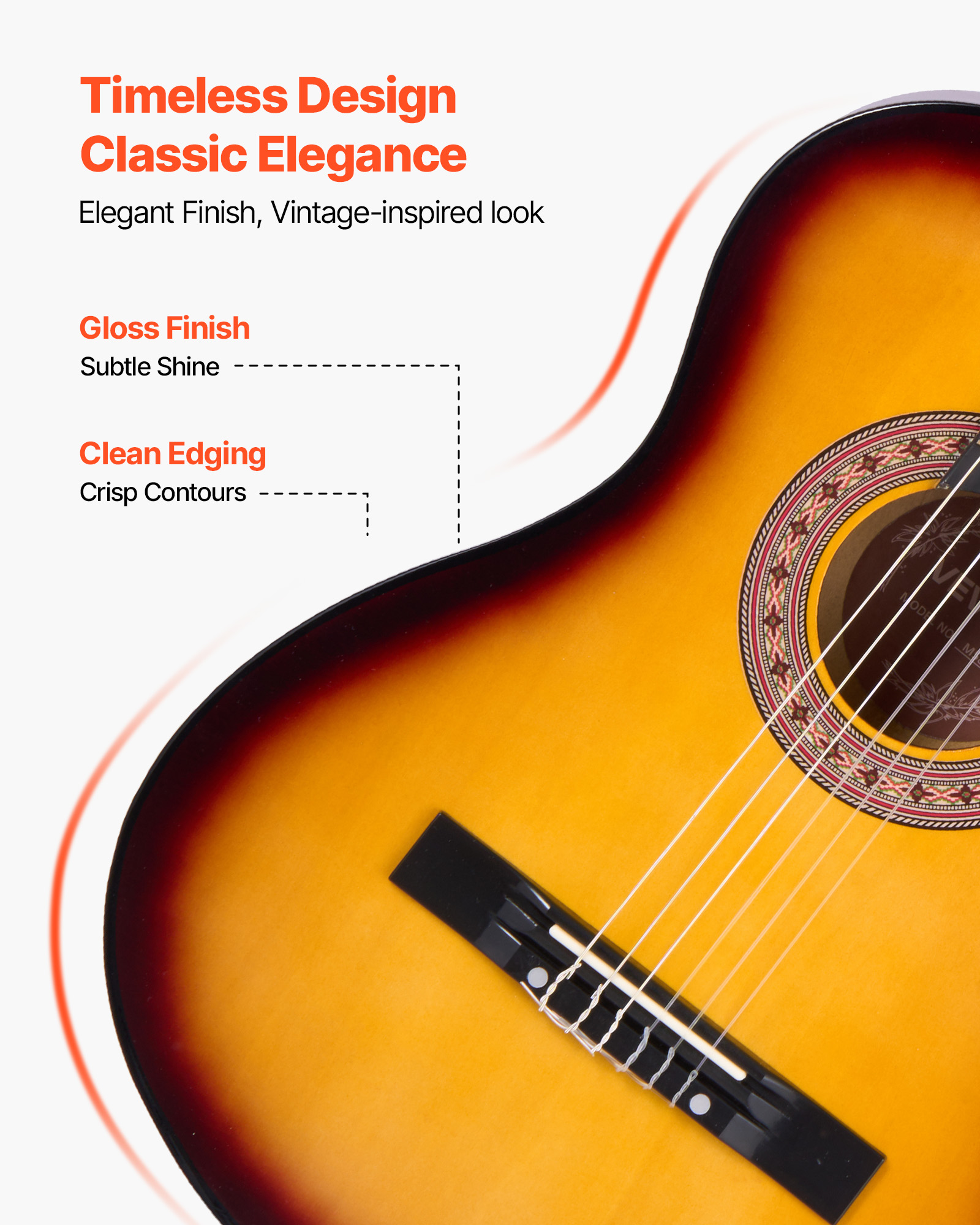 VEVOR 38in Classical Guitar,Wood Guitar Starter Kit for Beginners, with Nylon Strings, Gig Bag, Strap, Tuner, Extra String, Pick, Capo, Basswood,for Teenagers Adults Students, Sunburst