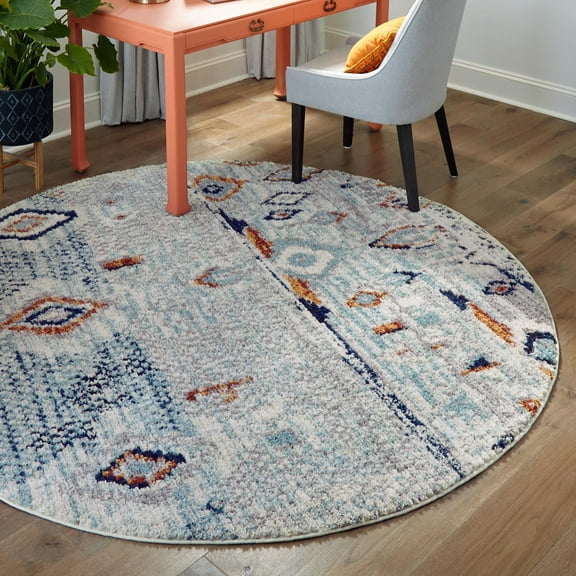 Unique Loom Morocco Collection Area Rug - Palace (4' 1" Round Light Blue/Black)