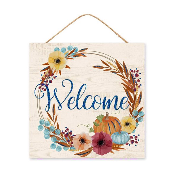 Fall Wreath Wooden Welcome Sign - 10" x 10", Vintage Kitchen Decor, Fall Decor, Wreath Decoration, Autumn, Porch, Front Door
