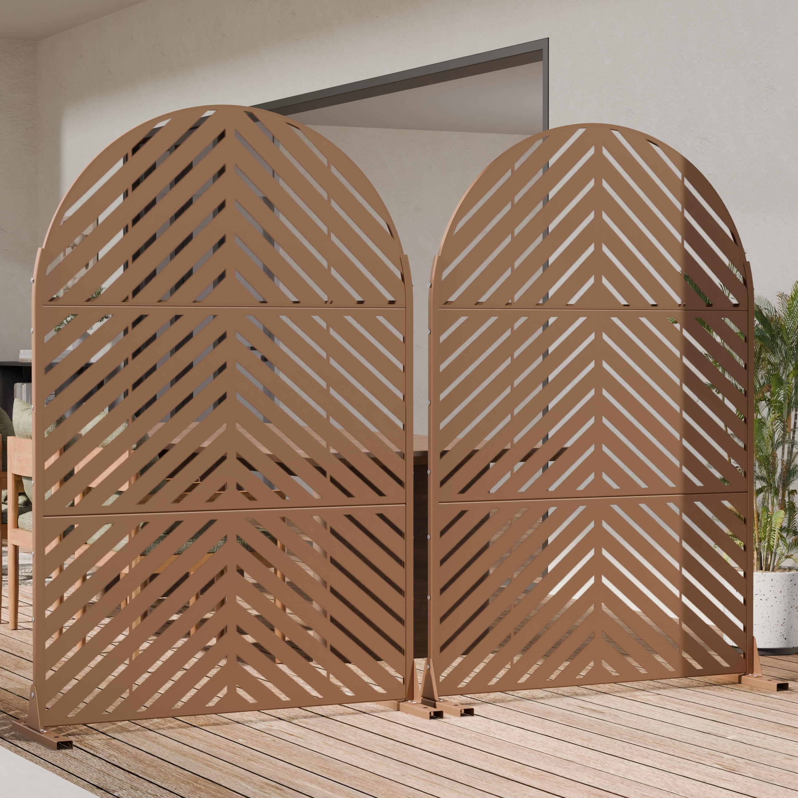 MAYEERTY Outdoor Metal Privacy Screen 6ft × 4ft Brown, 3-Panel Parallel Decorative Screen, Rust-Resistant for Patio