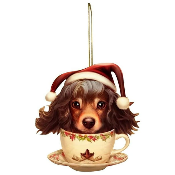 Colgante de Perro de Navidad Acrílico Plano Decoración Del Coche onlyliua