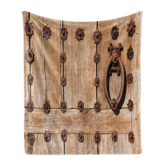 Rustic Soft Flannel Fleece Throw Blanket, Spanish Entrance of Rusty Medieval Style Handlers Archway Facade Historical Image, Cozy Plush for Indoor and Outdoor Use, 60" x 80", Pale Brown, by Ambesonne
