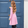 thumbnail image 6 of Oudiya Little Girls Dress Long Sleeve Solid Color Casual Skater Pocket Dress, 6 of 9