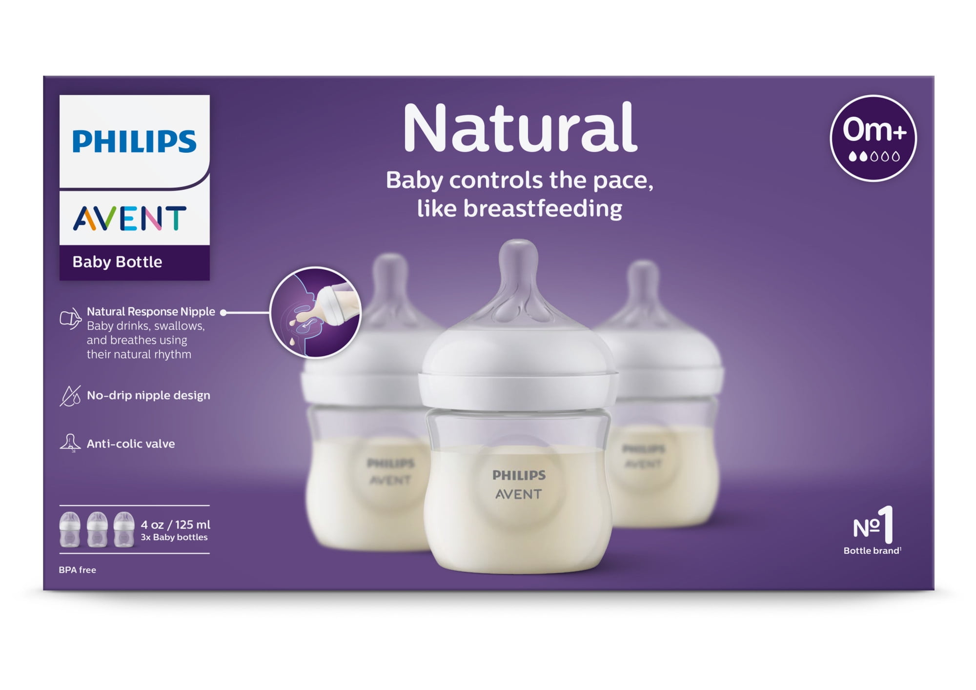 Teats 4oz & 9oz BPA FREE Avent Natural Anti-Colic Baby Feeding Milk Bottle 