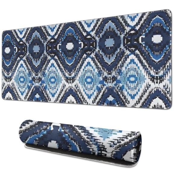 Long Mouse Pads for Desk,Blue Ethnic Geometric Pattern Desk Mats on Top Of Desks, Desk Mouse Pad Extra Large with 3mm Non-Slip Base and Stitched Edge for Gaming,Office,Work,Home 31.5"x11.8"